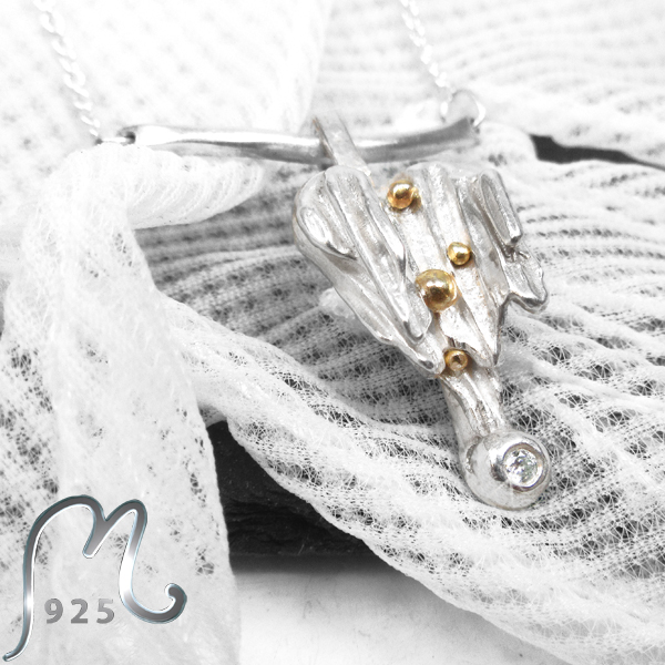 Metamorfos. Halsband #2. Silver, guld & diamant.